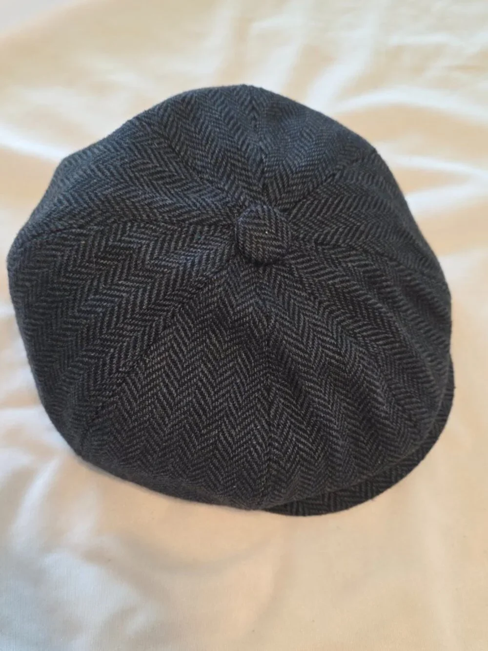 Classic Newsboy Style Cap Dark Gray Herringbone Hat Artsy Alt Statement Piece